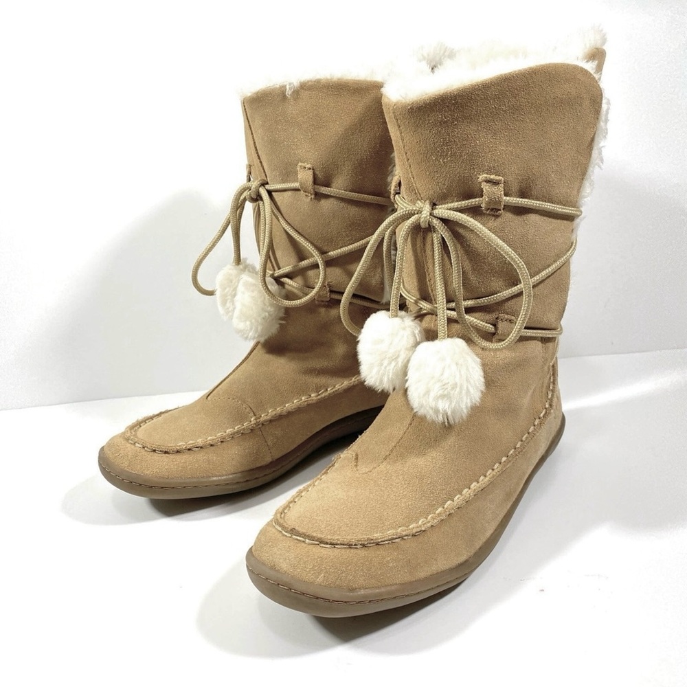 Airwalk Pipkin Natural Khaki Suede Leather Faux Fur Lined Boots Womens 10 Winter